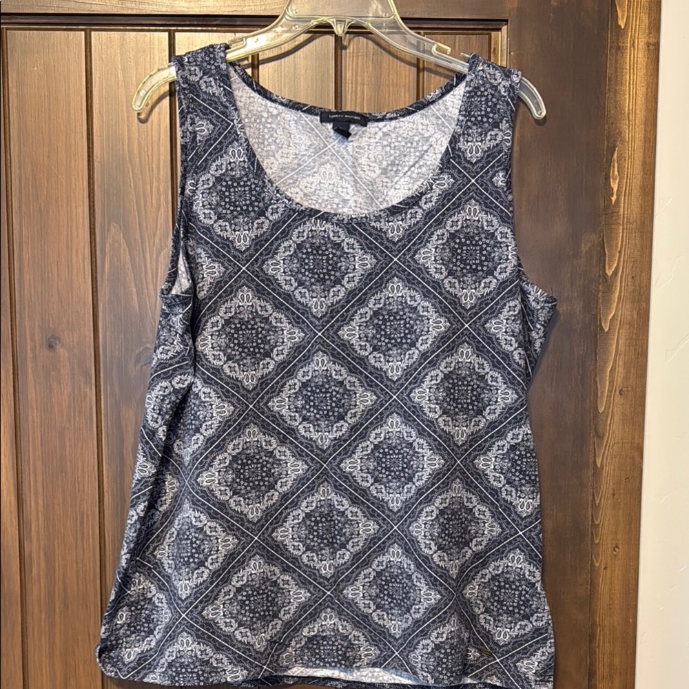 Tommy Hilfiger Blue and White Tank Top Geometric Pattern
